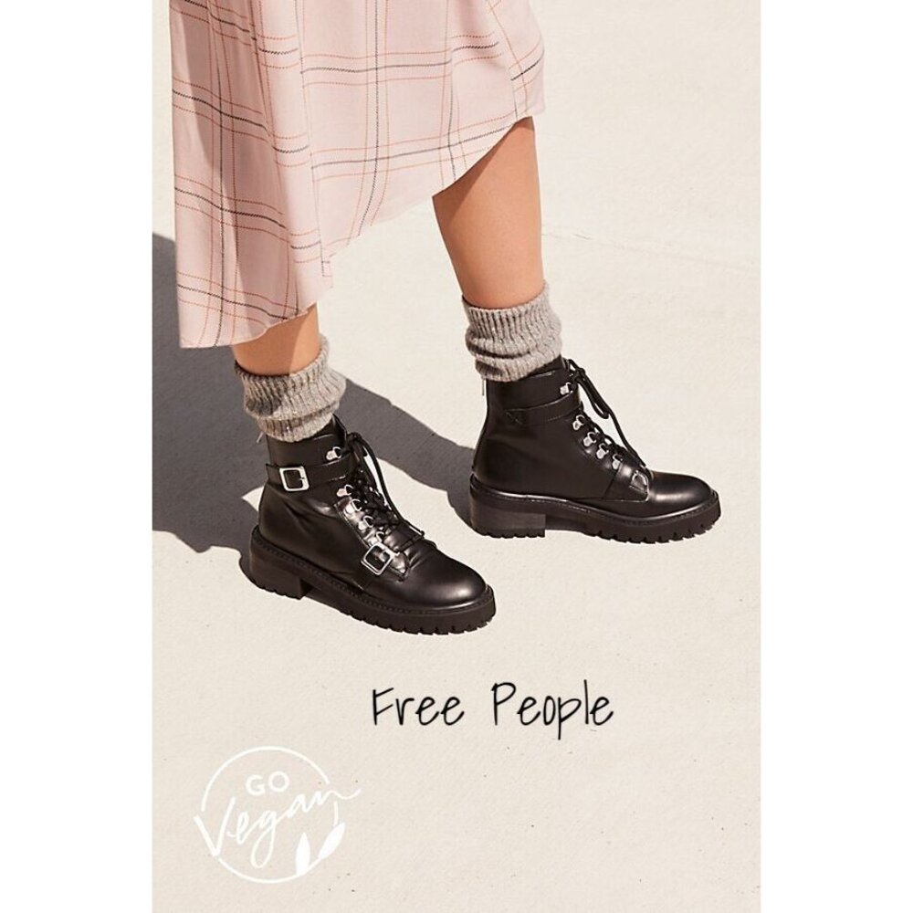 Free People Combat Lace Up Boots Vegan Black Women Size 5 Farylrobin New in Box